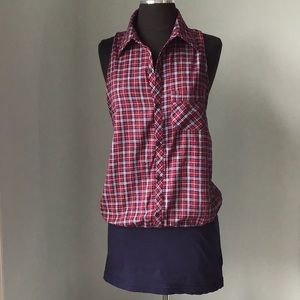 Free People We the Free Highland Plaid Red & Blue Shirt Dress Small